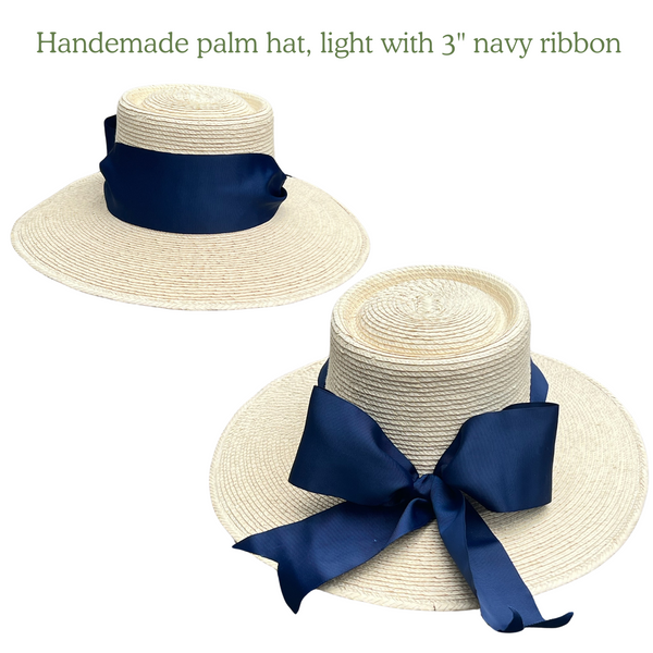Handmade palm leaf sun hat, light palm, 5" brim