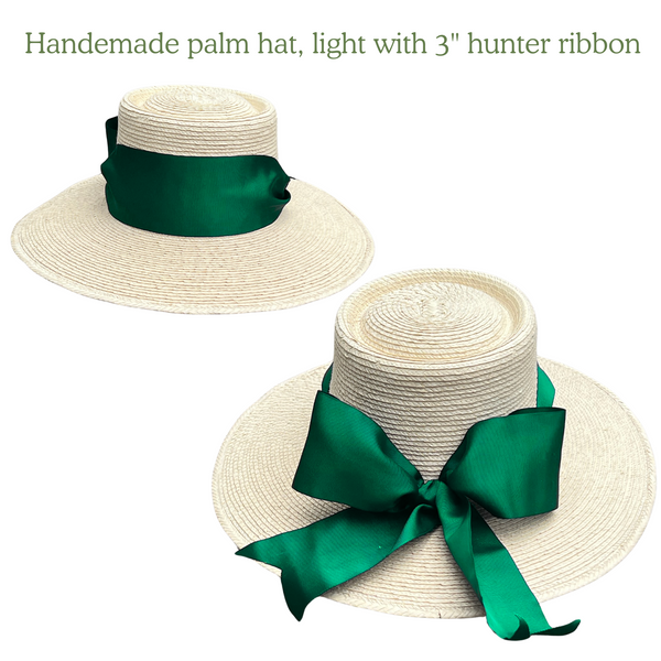Handmade palm leaf sun hat, light palm, 5" brim